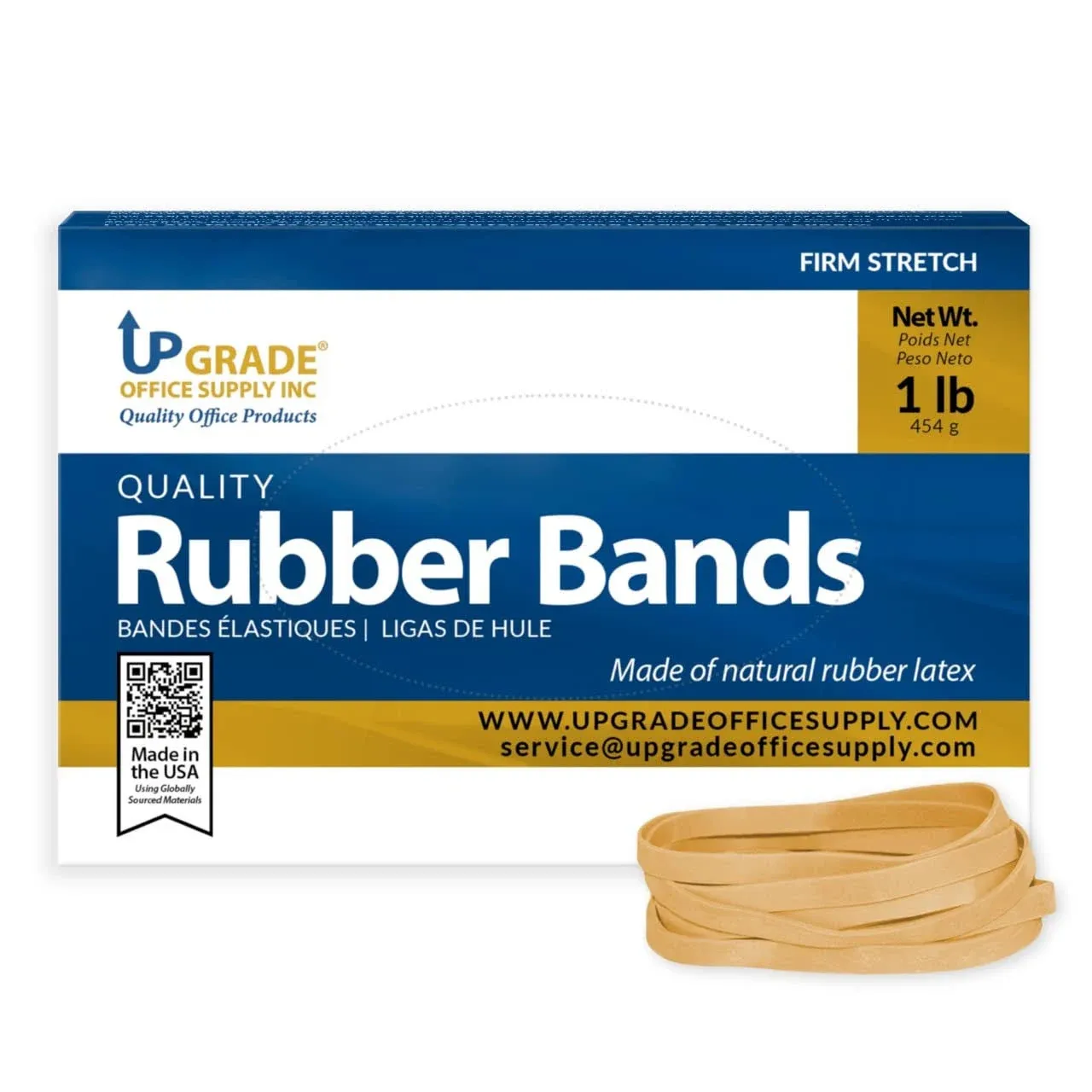 Upgrade Office Supply UPG22564 Rubber Bands, Size #64 (3-1/2" x 1/4"), Natural Crepe, Made in USA (1 Pound Box)