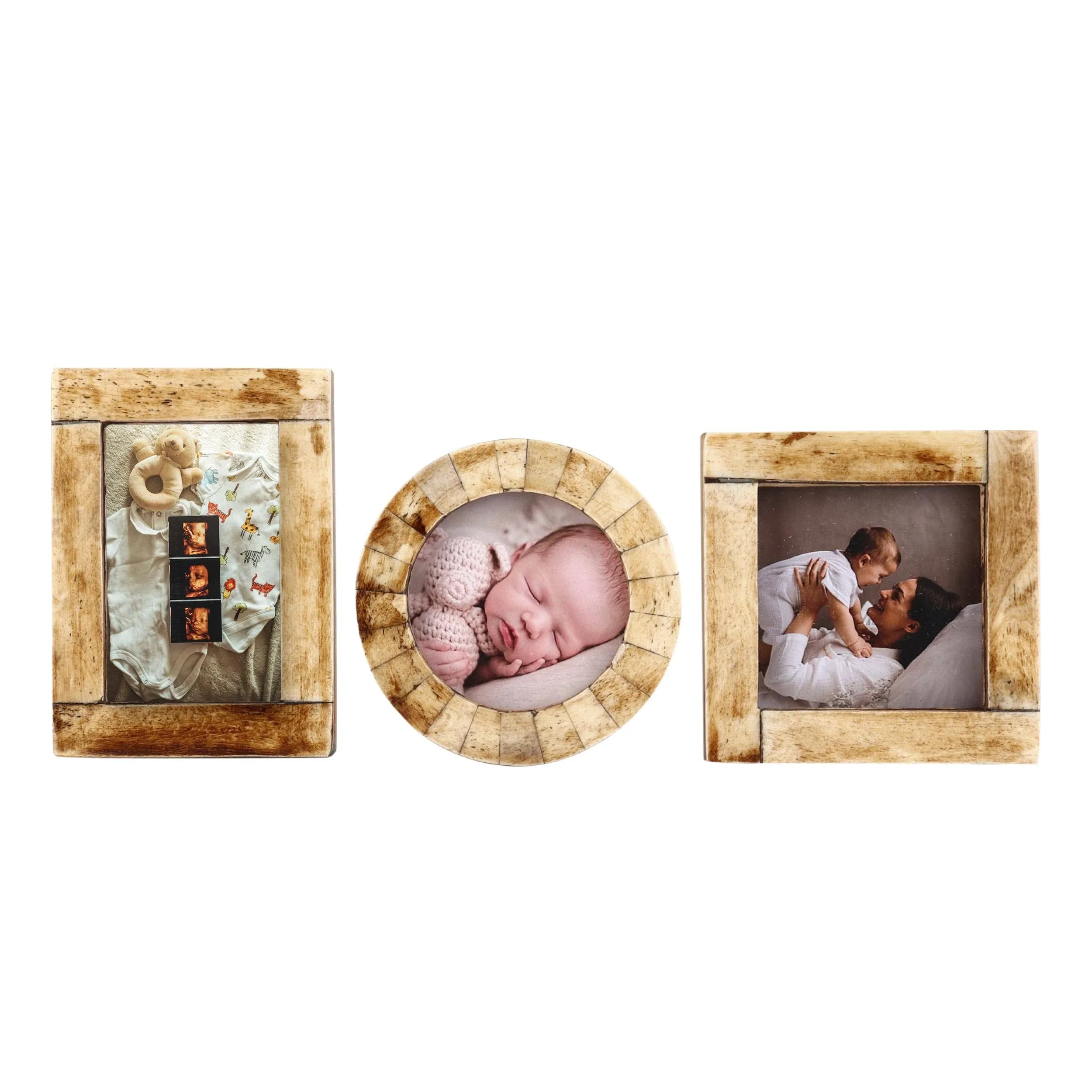 Handicrafts Home Baby Picture Frames Set of 3 brown Baby Frames for Nursery Decor Ultrasound Photo Frame for Grandparents First Year Baby Shower Gifts Baby Gifts Handmade Gift Pack of 3 Frames