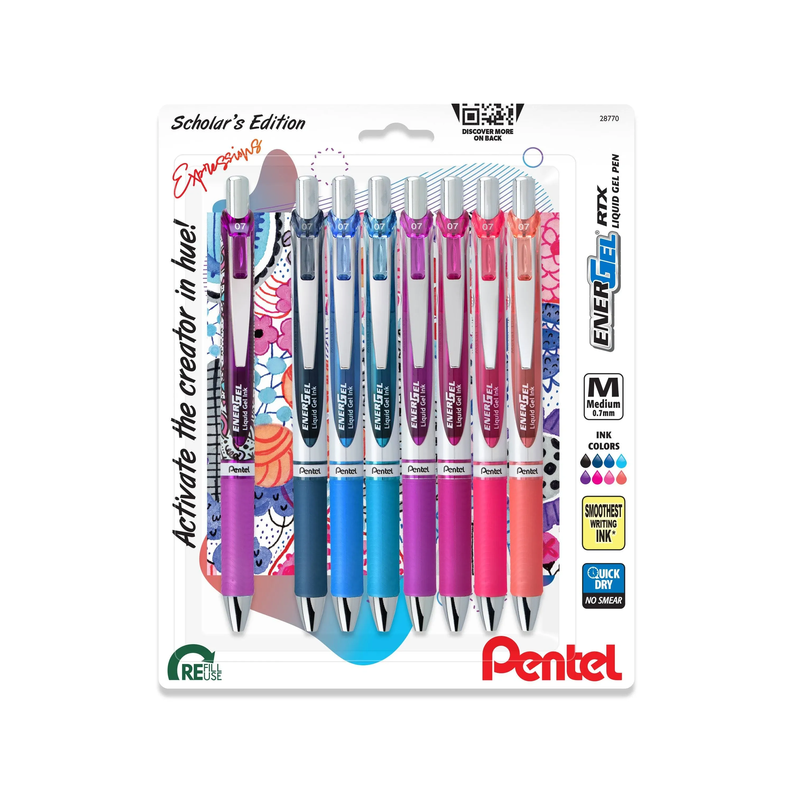 Pentel EnerGel RTX Retractable Liquid Gel Pens 0.7mm 8/Pkg-Creator Expressions 5