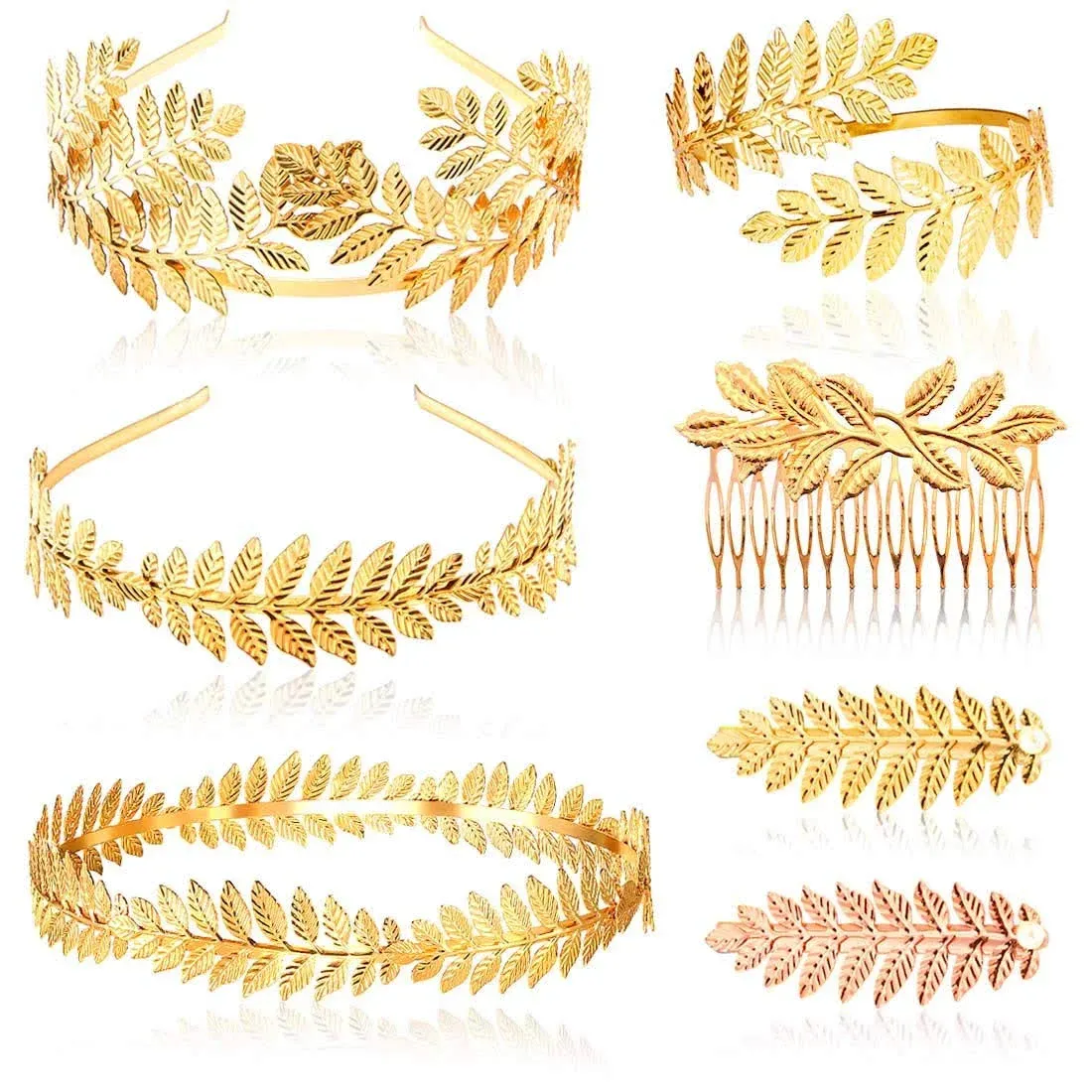 7pcs Goddess Leaf Headband Greek Goddess Bridal Hairband Laurel Leaves Crown Gol