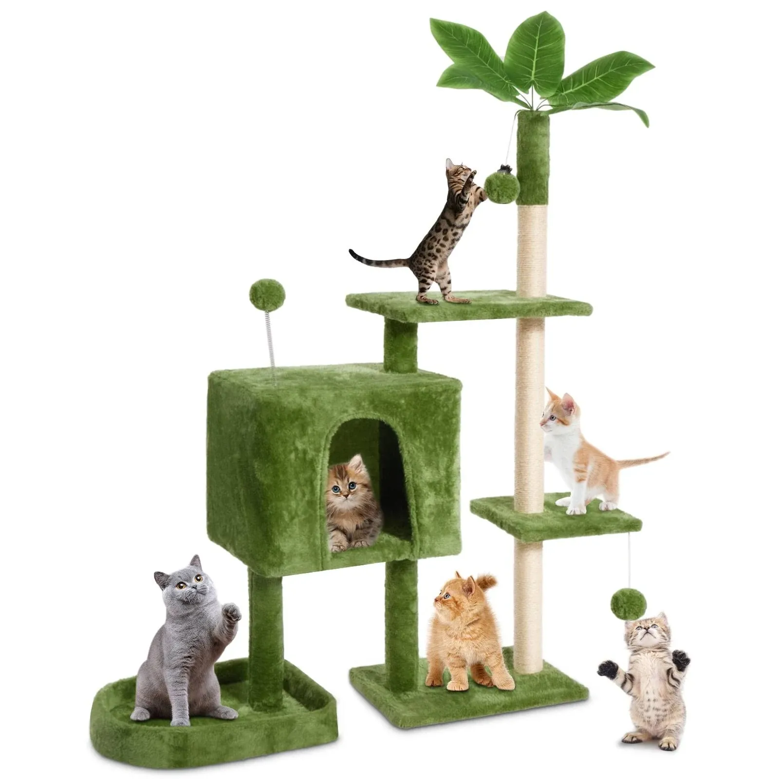 TSCOMON 52in Cat Tree with Toy, Cat Tower Condo for Indoor Cats, Cat House with Padded Plush Perch, Cozy Hammock and Sisal Scratching Posts, Beige,