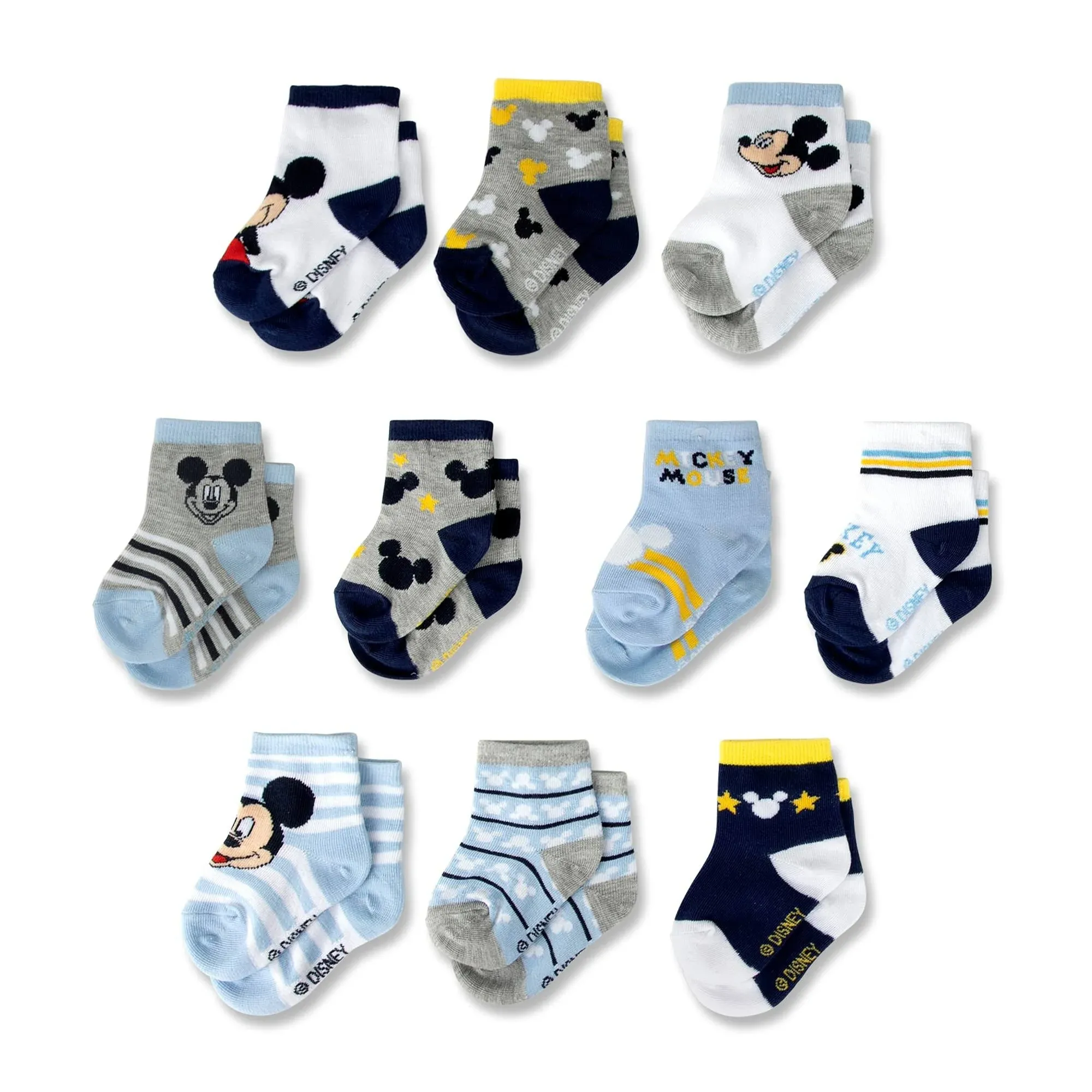 ABG Accessories Baby Girls & Boys Minnie 10-pack Infant Sock, Mickey Mouse-Blue, 6-12 Months