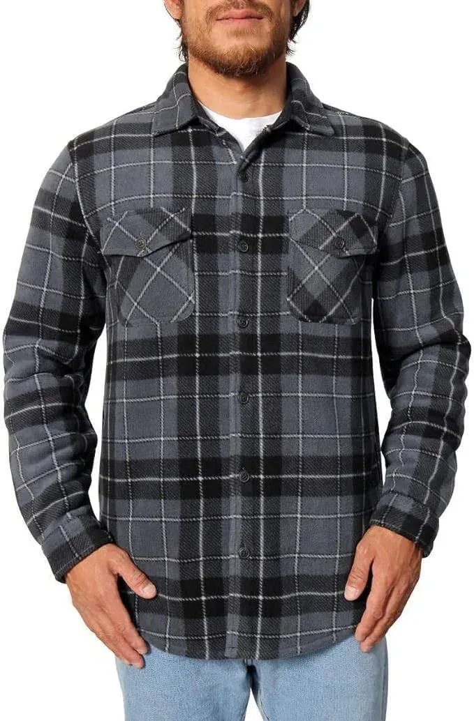 Freedom Foundry Men's Plaid Fleece Jackets Super Plush Sherpa Lined Jacket Shirt Charcoal Grey 22