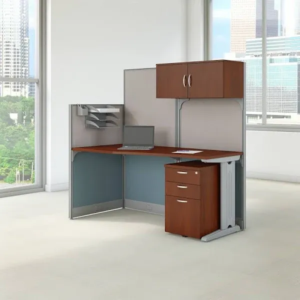 Bush Furniture BSHWC3649203STGK Hansen Cherry 65W x 33D Straight Workstation w Storage & Accessory Kit