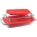 Pyrex® Easy Grab® 4-piece Rectangular Glass Bakeware Set with Red Lids