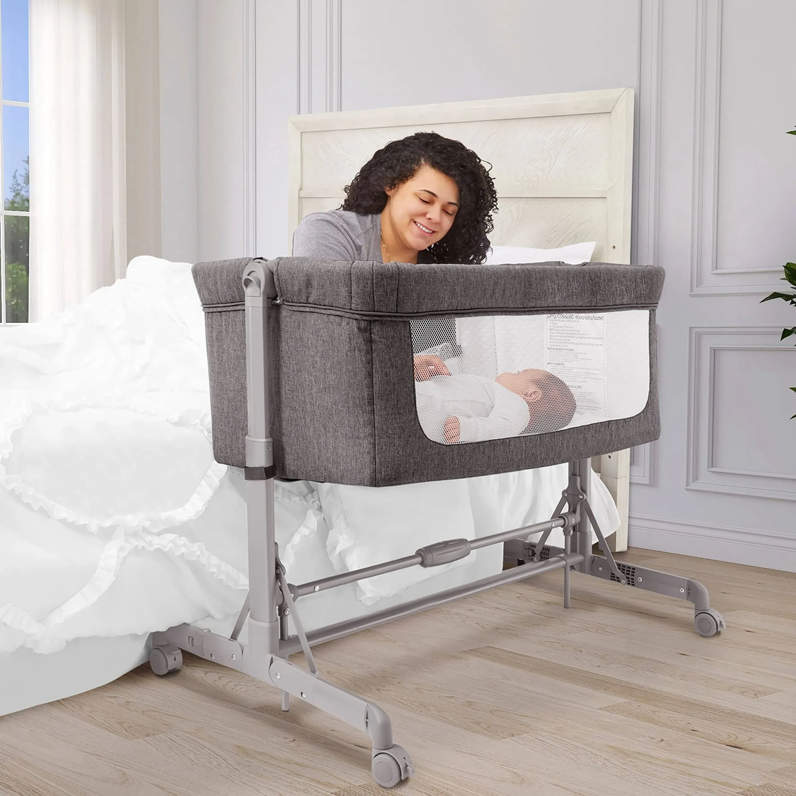 Zimal Bassinet and Bedside Sleeper in Dark Blue, Lightweight and Portable Baby Bassinet, Breathable Mesh Panels, Easy to Fold and Carry Travel Bassinet, JPMA Certified