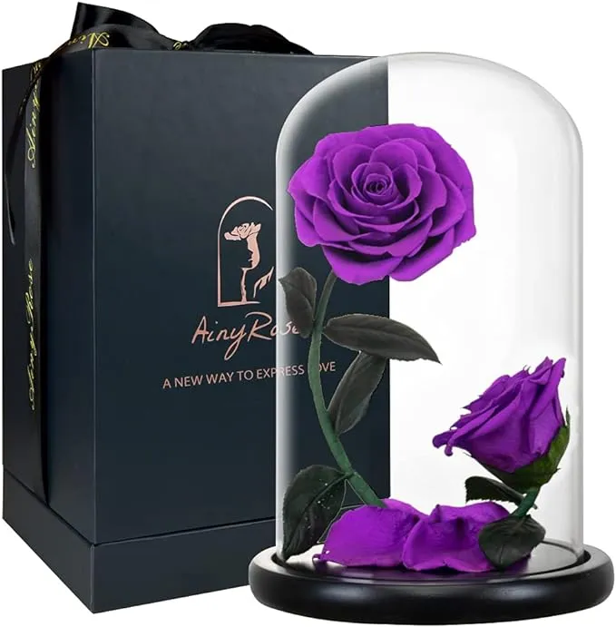 Forever Preserved Rose Gifts for Women Flower Rose in A Glass Dome Anniversary for Mom Her Valentines,Anniversary (Purple)