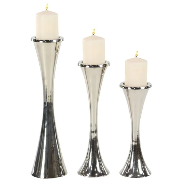 Decmode Contemporary Aluminum Tapered Silver Candle Holders - Set of 3