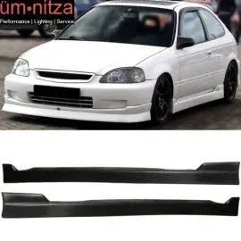 1996-2000 Honda Civic Coupe CS Style Unpainted Black Side Skirts PU