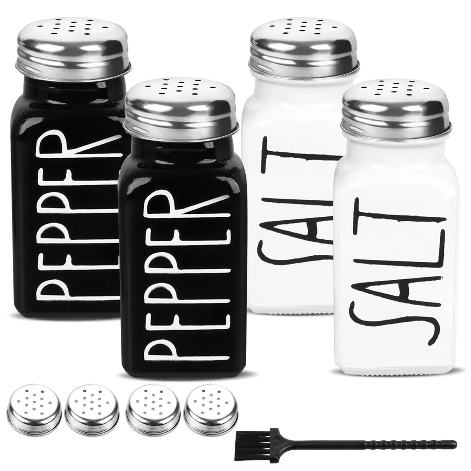 4 Pack Salt and Pepper Shakers Set, Glass Salt Shaker with Stainless Steel Lid, 