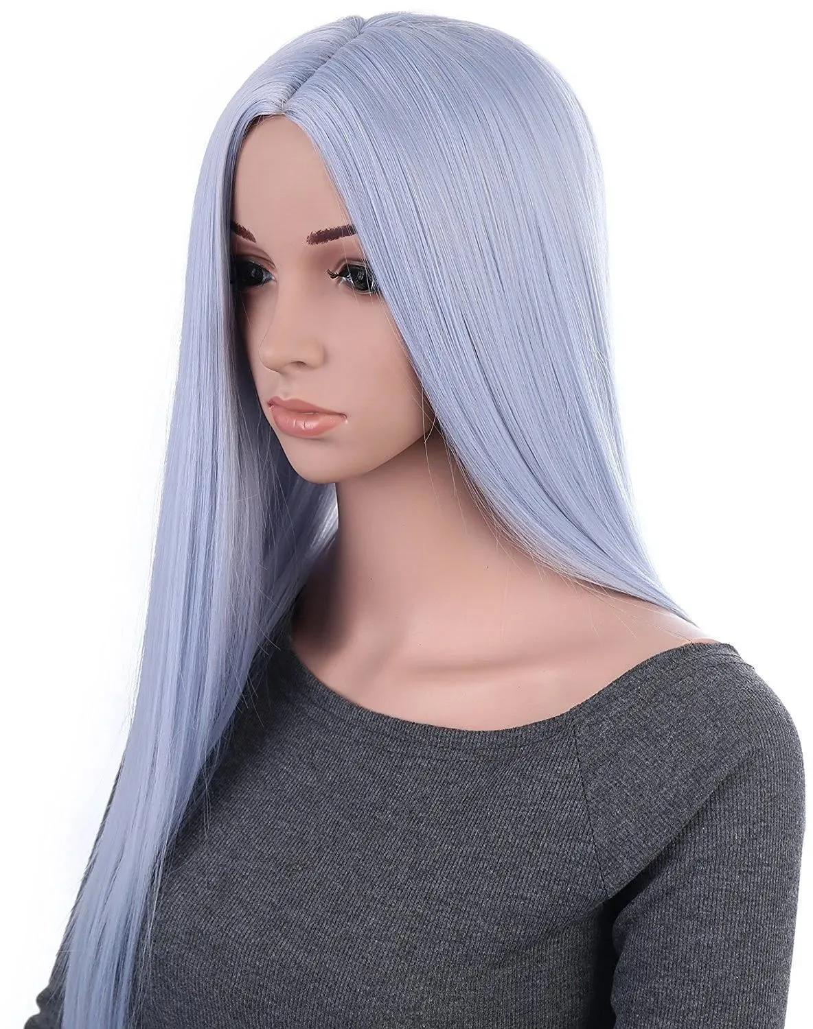 Onedor 31 Inches Silver Blue Straight Long Synthetic Hair Women Full Head Cosplay Wig with Wig Cap