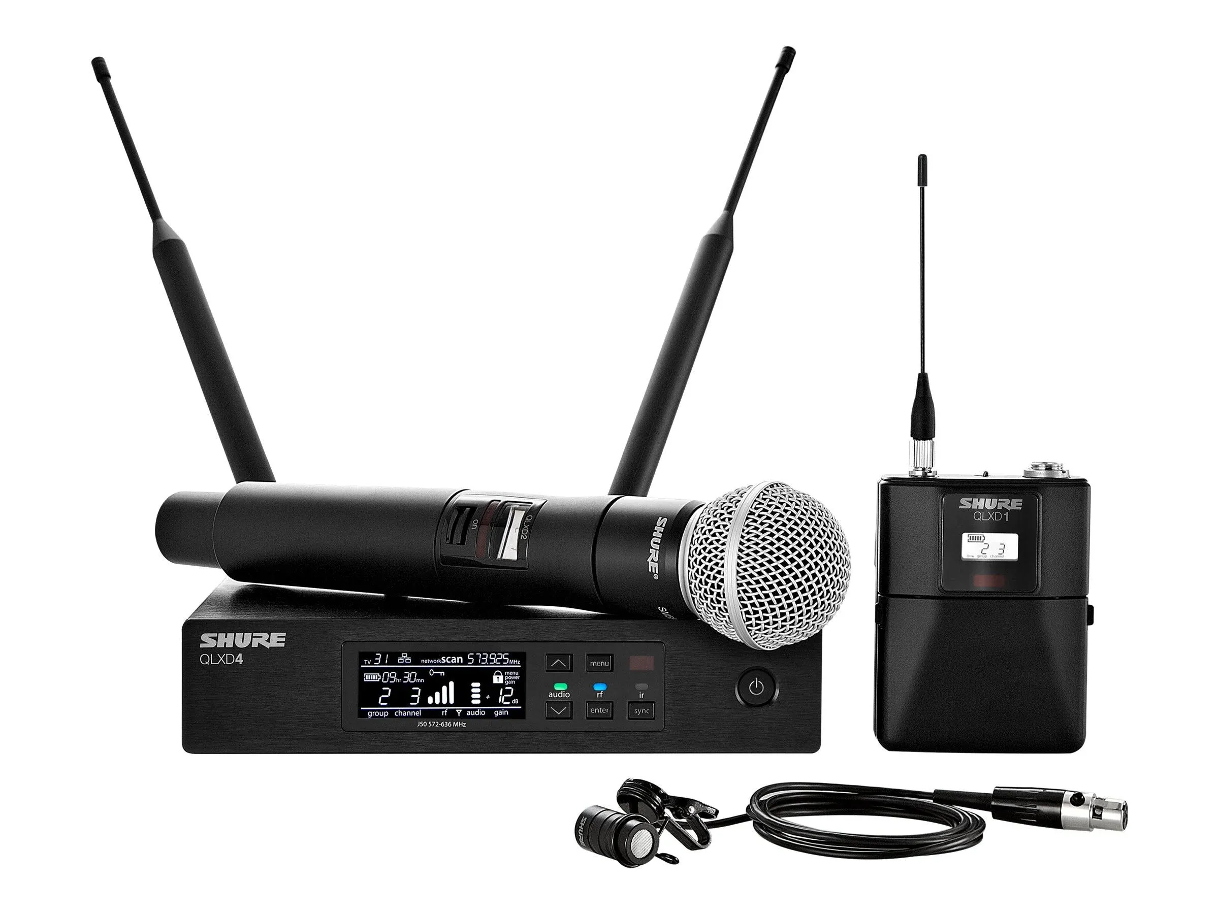 Shure QLXD124/85-H50 WL185m Combo Lav & SM58 Digital Wireless Mic System 534-598MHz