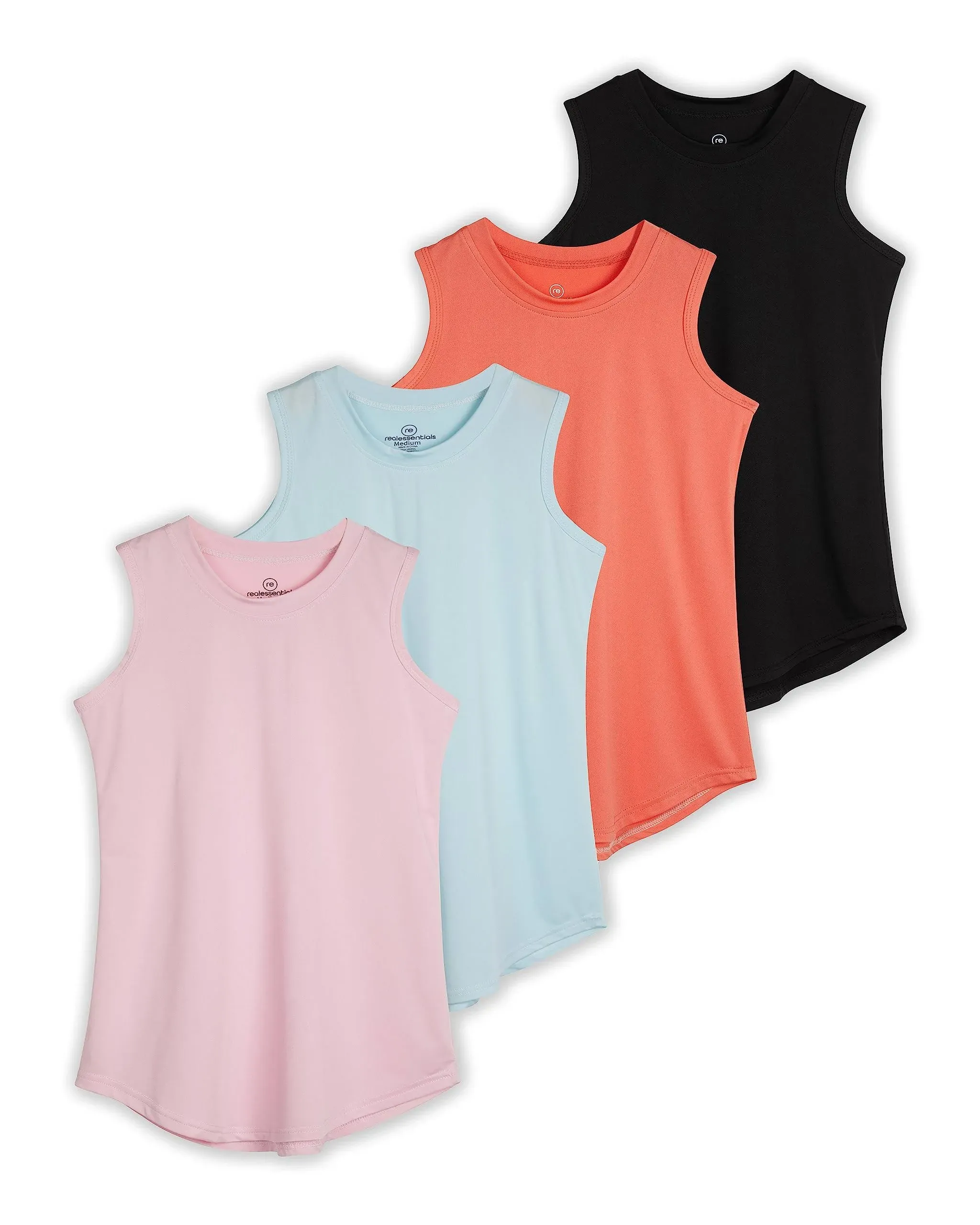 Real Essentials 4 Pack: Girls Active Dry Fit Performance Tank Top