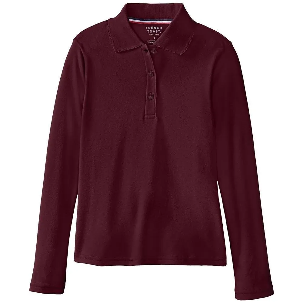 French Toast Girls Long Sleeve Interlock Polo with Picot Collar