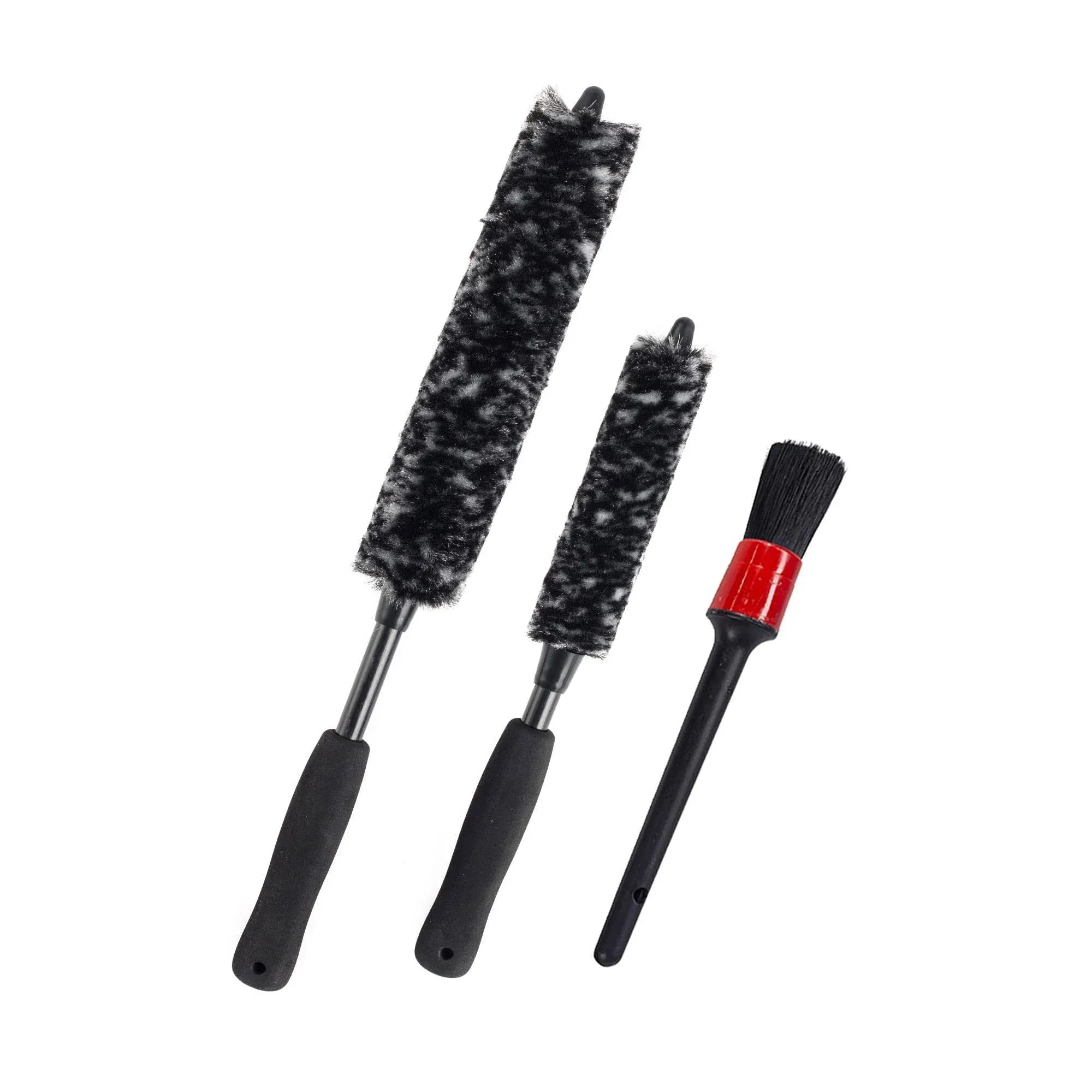 Soft Dense Wheel Brushes 3-Piece Kit – Wheel Rim Brush Car Detailing Brush Grey