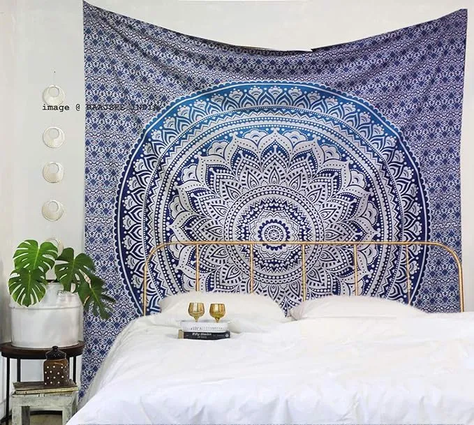 raajsee Ethnic Indian Wall Hanging Hippie Mandala Ombre Mandala Boho Tapestry White Gold