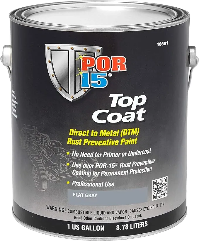 POR-15 46601 Top Coat DTM Paint, 1 gal Can, Flat Gray, Liquid, 30 to 60 min Curing