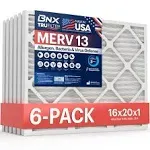 BNX TruFilter 16x20x1 Air Filter MERV 13 (6-pack) - Made in USA - Electrostatic Pleated Air Conditioner HVAC AC Furnace Filters