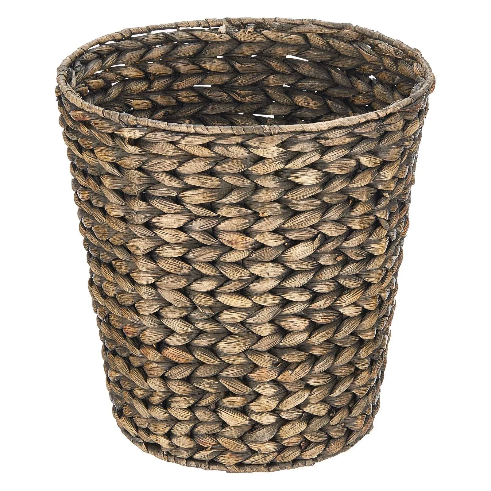 mDesign Small Hyacinth Round Boho Woven Garbage Wastebasket Trash Can