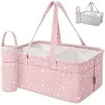 Baby Diaper Caddy Organizer - Baby Shower Basket | Large Nursery Storage Bin for Changing Table | Car Travel Tote Bag | Newborn Registry Must Have | Bonus Bottle Cooler | Pink