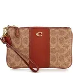 Coach Small Signature Canvas Wristlet - Brass/Tan Rust