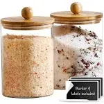 Set of 2 Large Glass Canisters for Kitchen Counter with Airtight Bamboo Lids + M