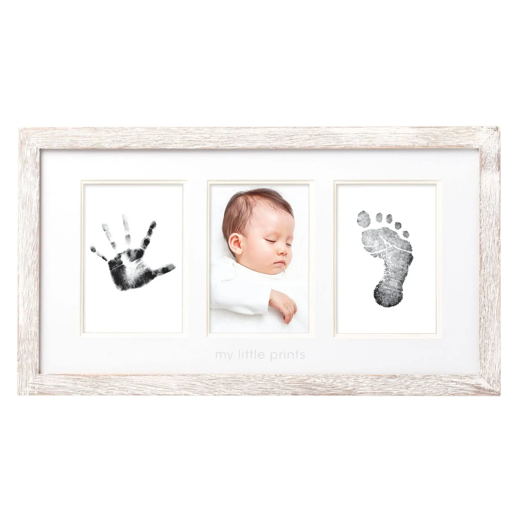 Pearhead My Little Prints Newborn Handprint & Footprint Frame Kit - No Mess Clean Touch Ink Pad, Gender-Neutral Keepsake, Ideal Shower Gift, Nursery Decor, Distressed Wood