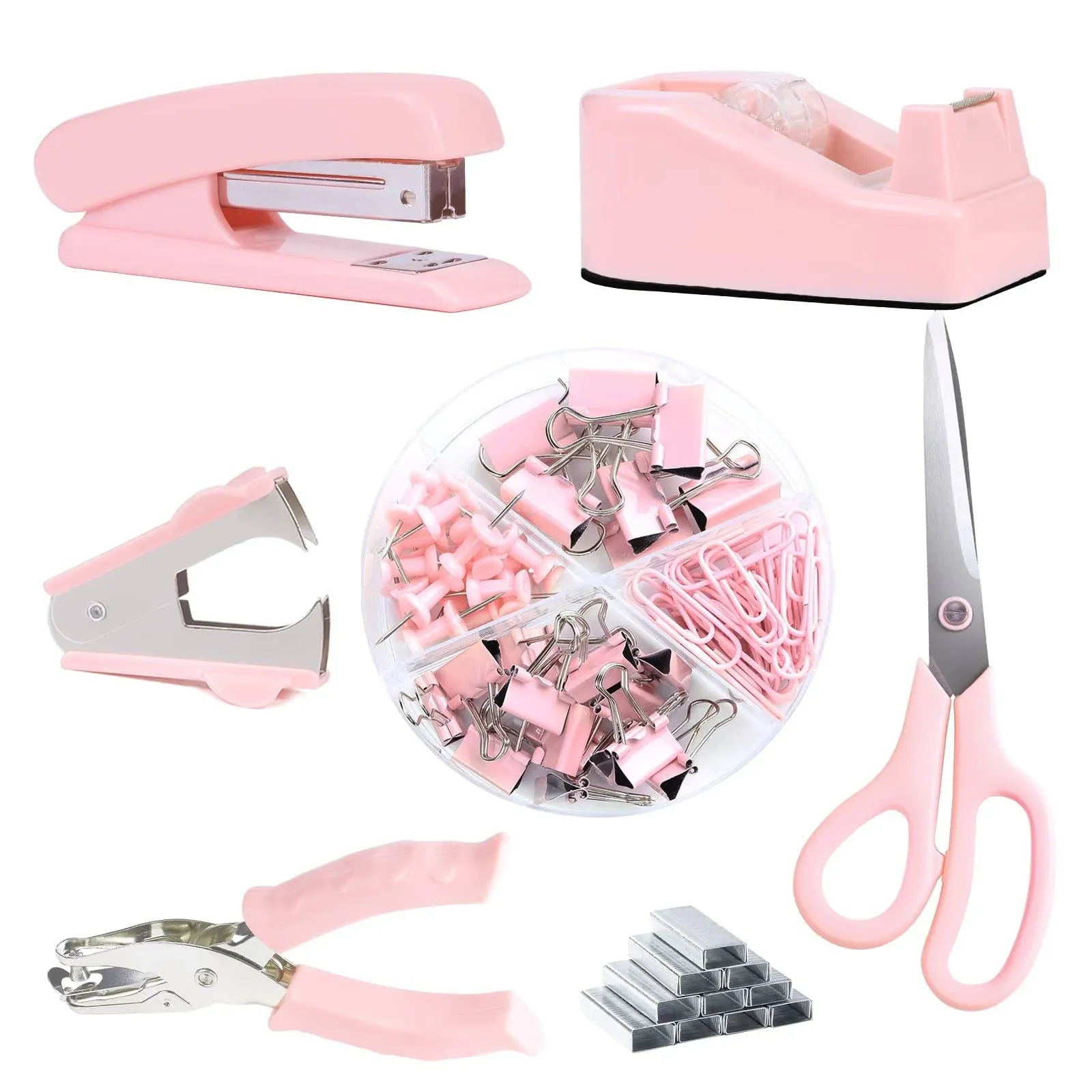 AOFUXTI Pink Stapler and Tape Dispenser Set, Office Supplies for Women, Including ...