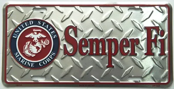 AES Industries Semper Fi U.S. Marine-Diamond Front Novelty License Plate 6x12