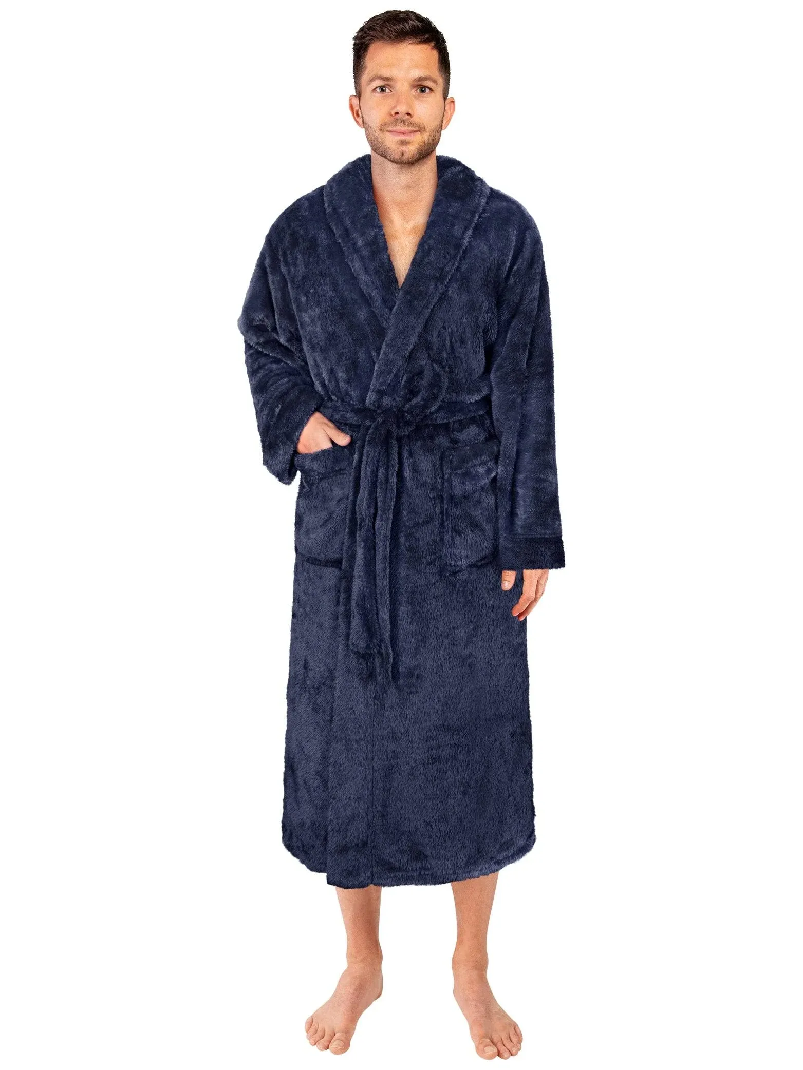 PAVILIA Men's Plush Fluffy Fleece Bathrobe with Pockets