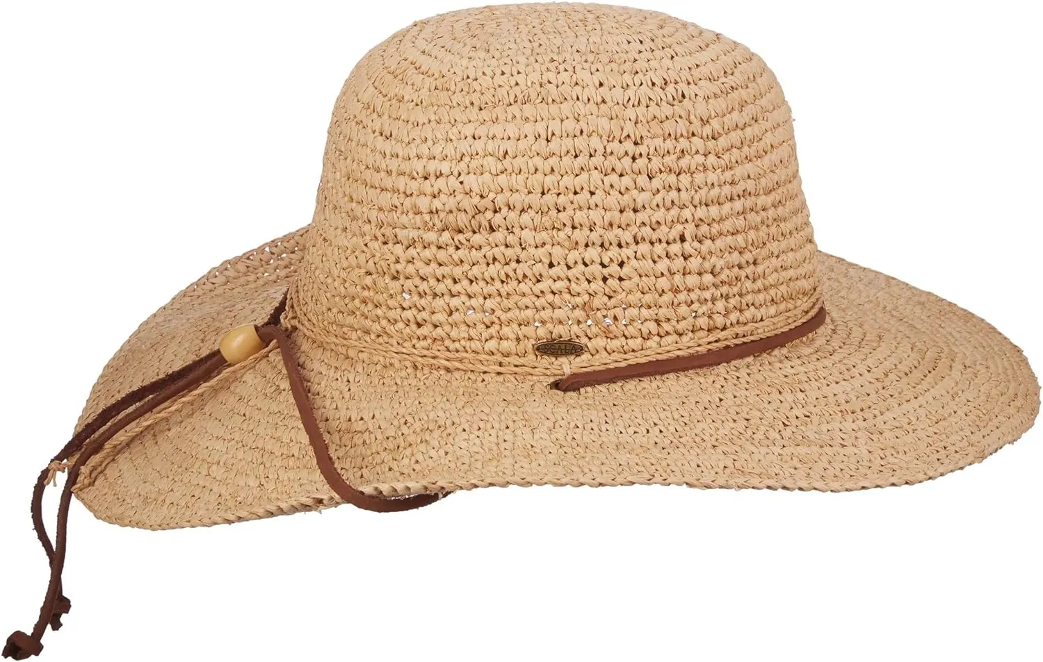 Scala Women's Big Brim Raffia Hat with Leather Chin Cord