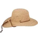 Scala Women's Big Brim Raffia Hat with Leather Chin Cord