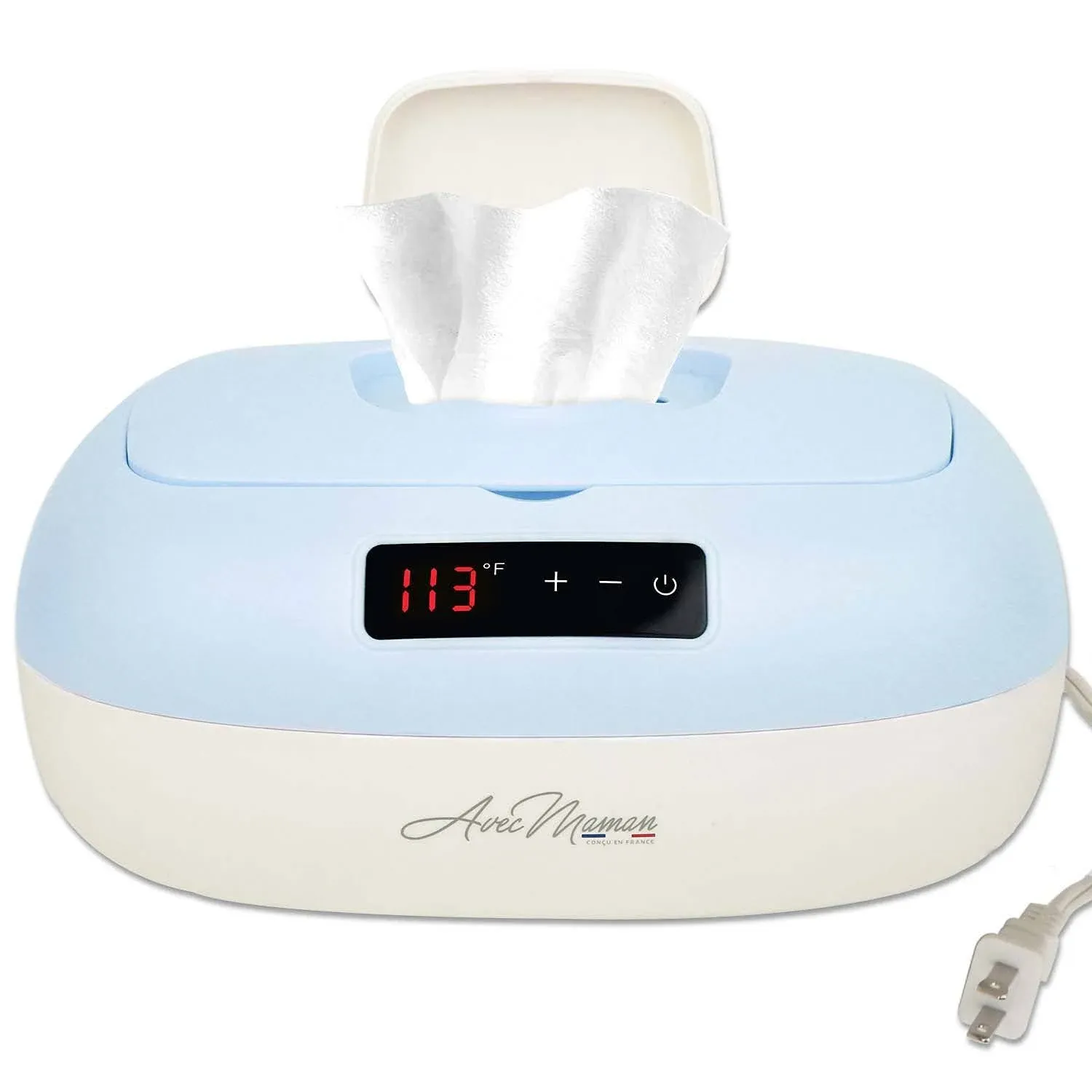 avec Maman La Caresse Baby Wipe Warmer - Baby Essentials for Boys - Wet Wipe Dispenser - Adjustable Heat Settings Digital Display - Blue -