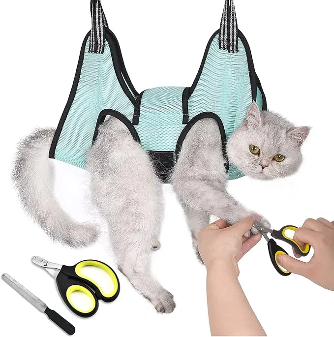 2023 Cat Grooming Hammock Harness, Cat Holder for Grooming with Cat Nail Clipper