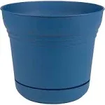 Bloem Saturn Round Planter With Saucer Tray: 10" - Classic Blue - Dura