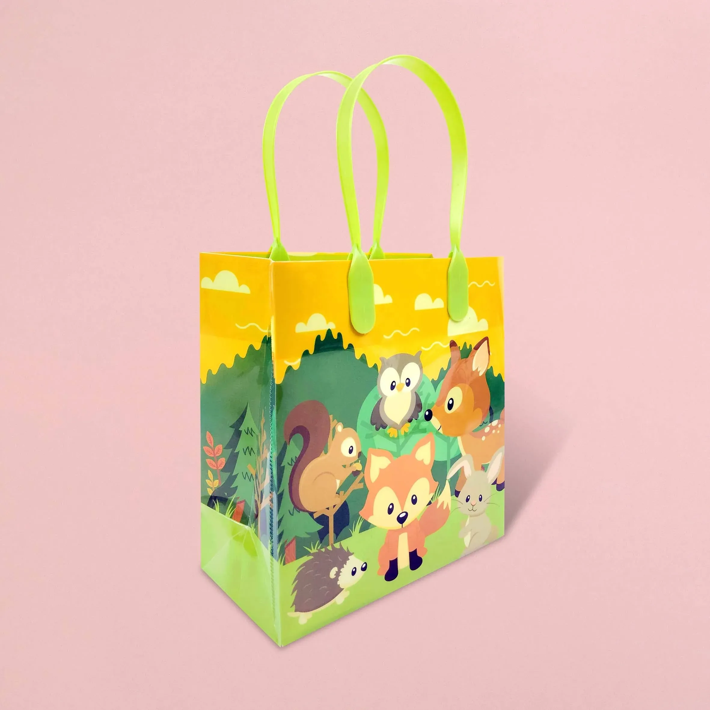 Tiny Mills Woodland Animals Forest Creatures Critters Party Favor Bags Treat Bags with Handles, Candy Bags for Birthday Party Bags Party Supplies,12 Pack