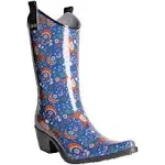 Nomad Whimsical Horses Cowboy Rain Boot - Yippy, Size 8 Medium, Blue