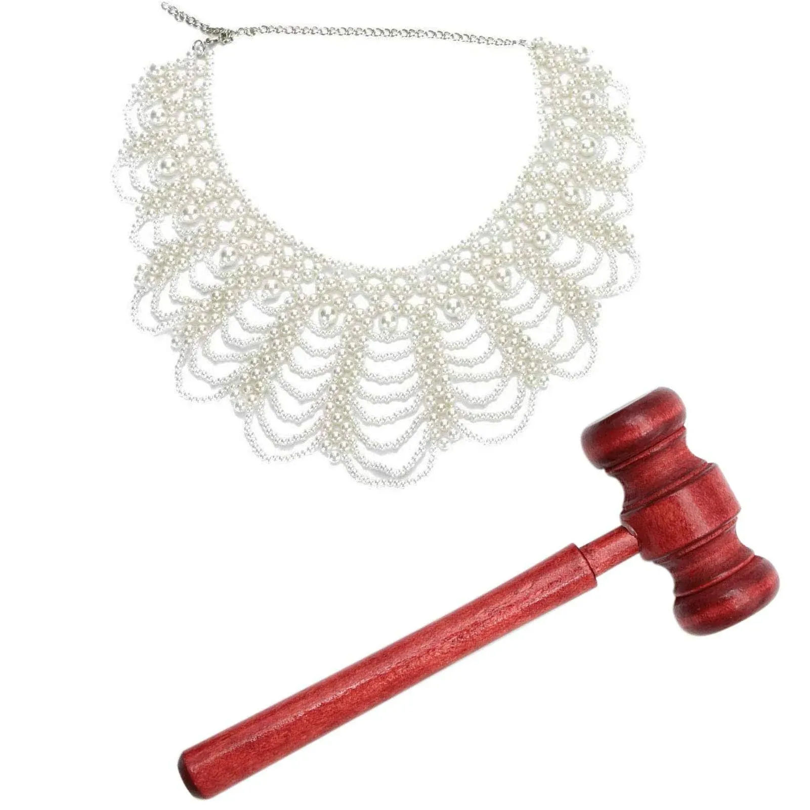 tyoungg Ruth Ginsburg Style Dissent Collar Plus Wooden Courtroom Gavel for Halloween Cosplay Party Favors for Girls