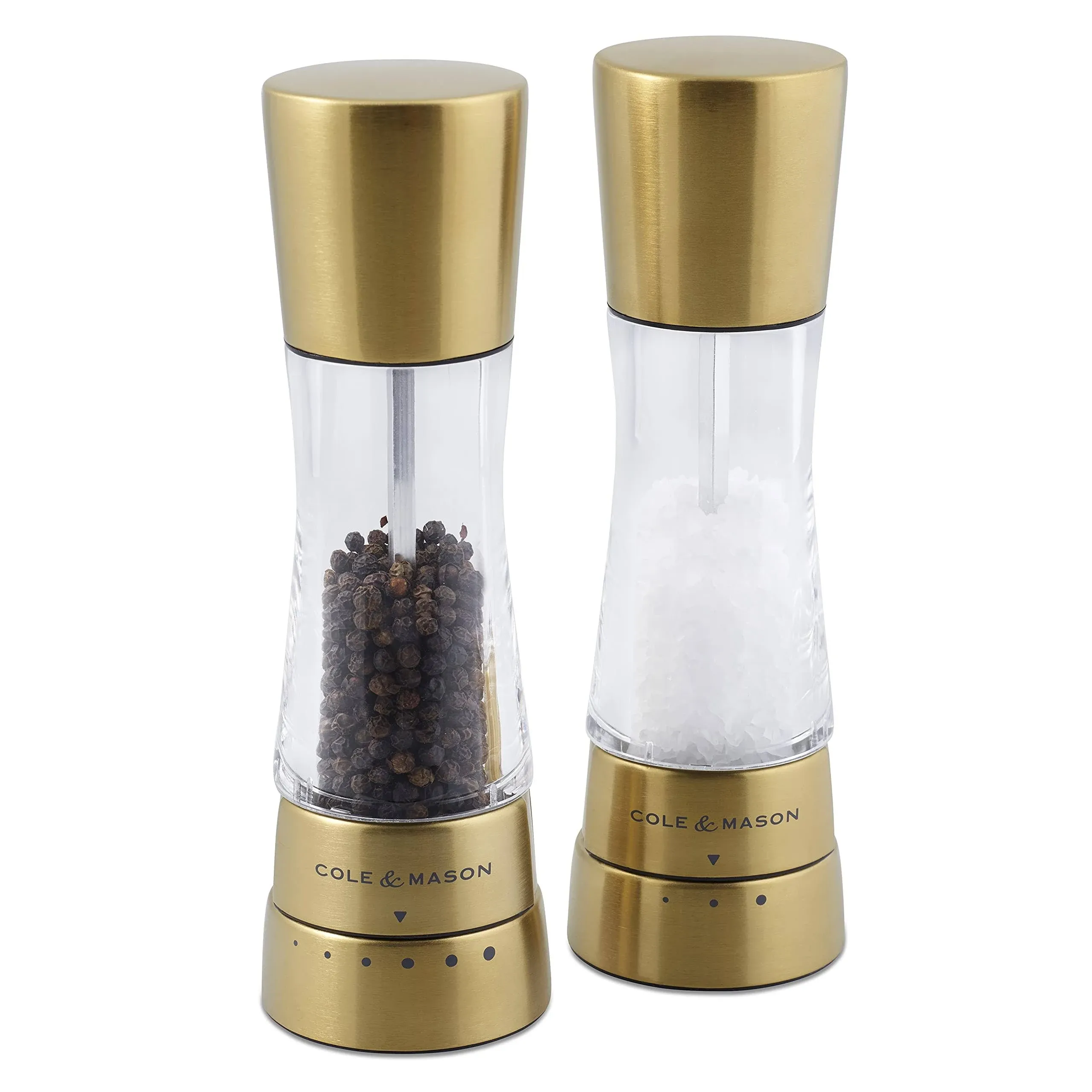 Cole & Mason Derwent Gold Salt and Pepper Mills, Gourmet Precision+, Stainless Steel/Acrylic, 190 mm, Gift Set, Includes 2 x Salt and Pepper Grinders