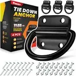 PAMAZY 4pcs Heavy Duty Steel D Rings Tie Down Anchors, Ultra Durable 3500 Pound Breaking Strength Surface Mount Hooks Securing Cargo for Trailer,