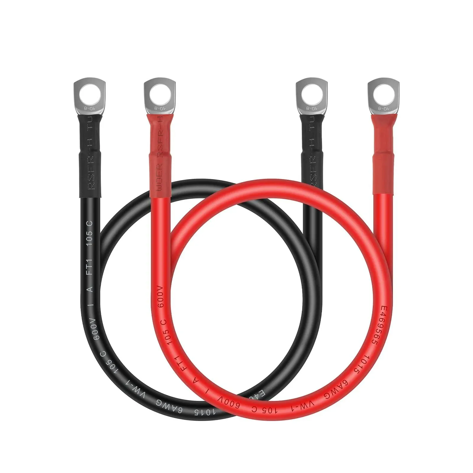 Battery Cables For Solar,Auto,Mot<wbr/>orcycle,RV &amp; Marine Tinned Copper(1Black &amp;1Red)