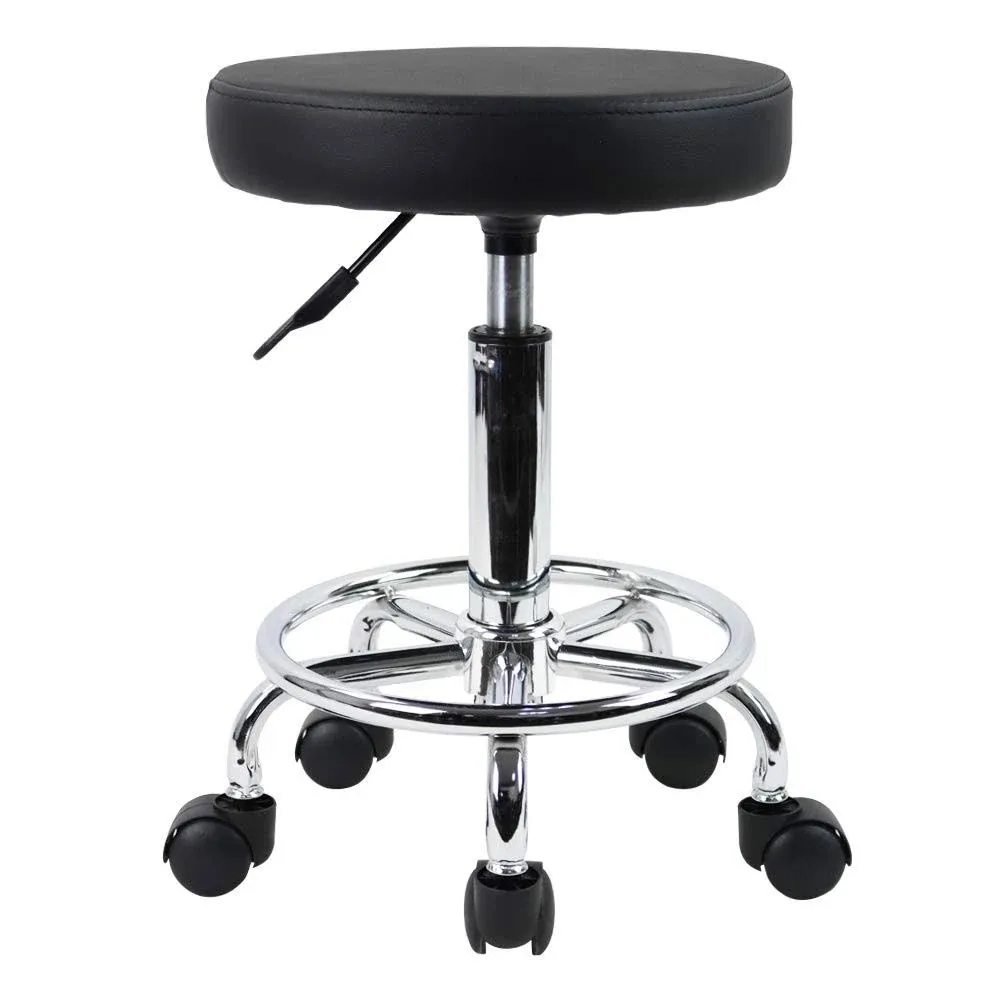 Round Rolling Stool Chair PU Leather Height Adjustable Swivel Drafting Work SPA