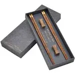 Kenpal Wooden Chopsticks Set with Case and Chinese Chop Sticks with Holder (2 Pair)