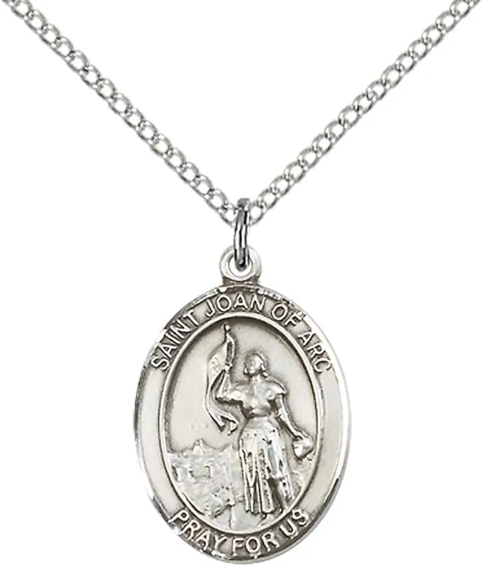 St Joan of Arc Sterling Silver Pendant  on a 18 inch Sterling Silver Light Curb Chain.