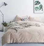  Duvet Cover 100% Washed Cotton Beige Plaid Duvet Cover Set 3 King Tan Gingham