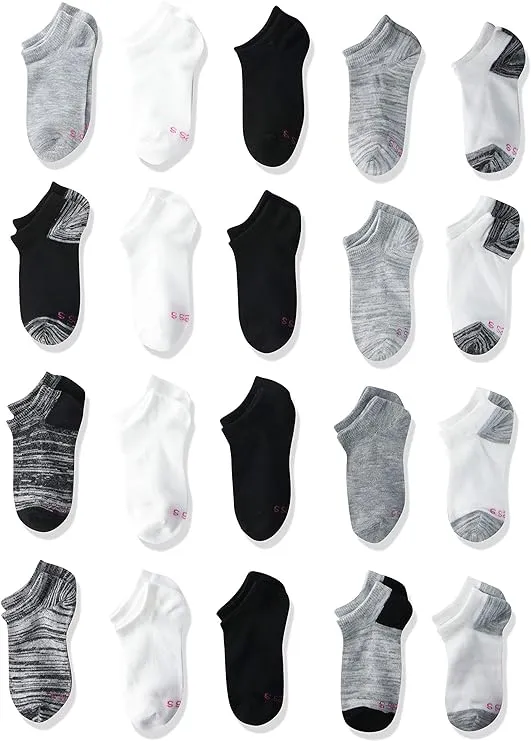 Hanes Girls' No Show Socks Super Value 20-Pair Packs