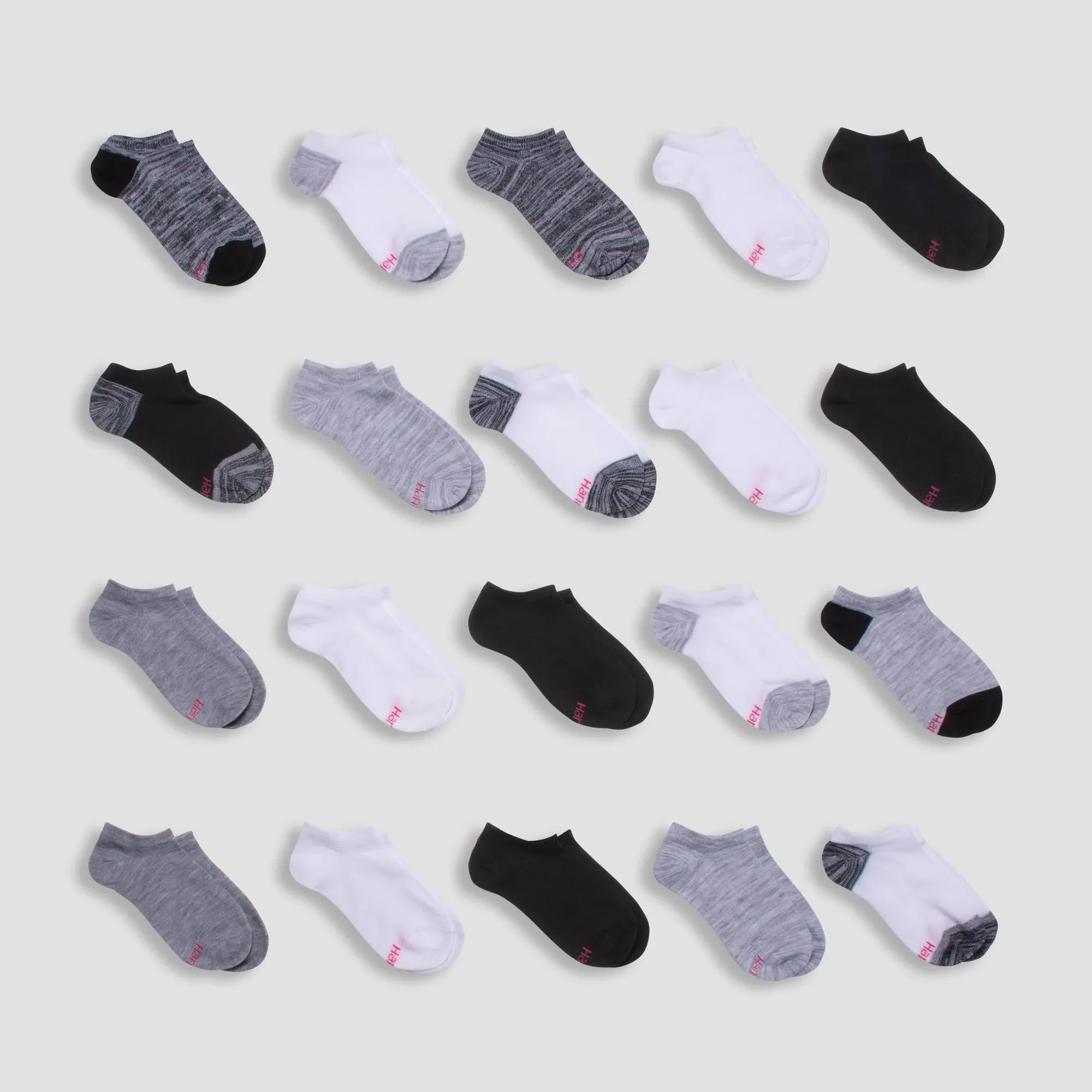 Hanes Girls&#039; Small Shoe Size 6 to 10.5 Low Cut Socks White Gray Black 10 Pair