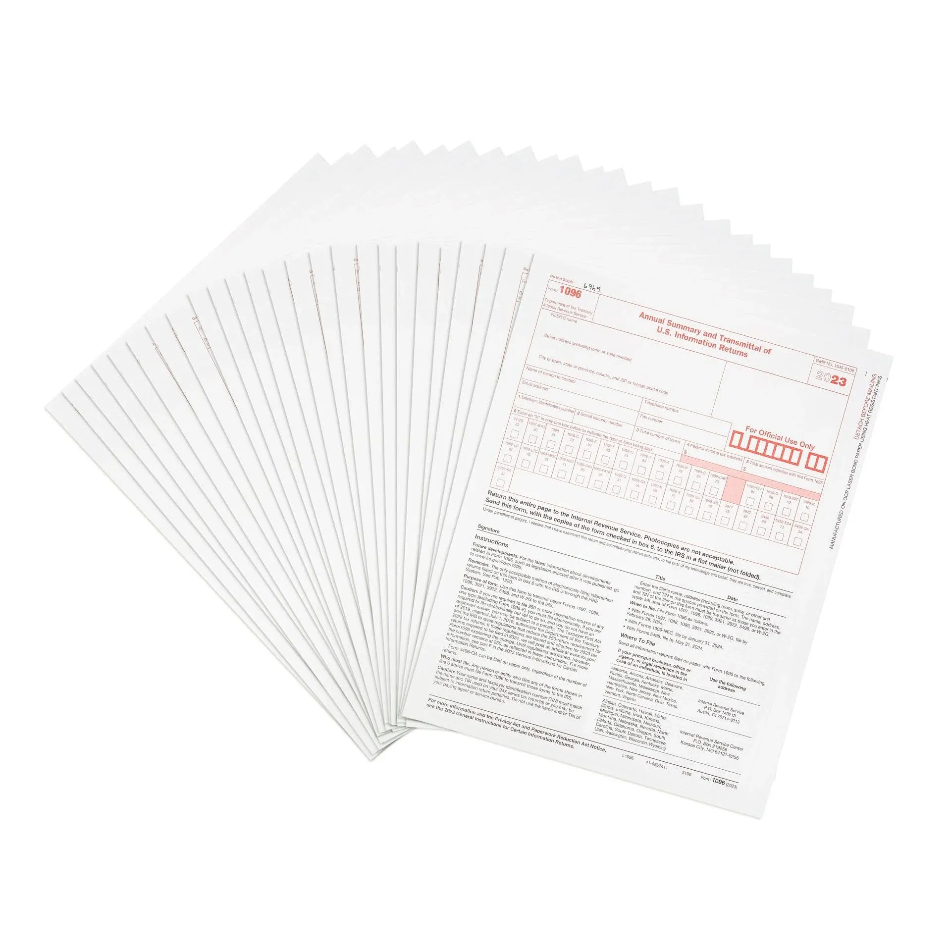 1096 Transmittal 2024 Tax Forms, 25 Pack of 1096 Summary Laser Forms, Compatible with QuickBooks and Accounting Software