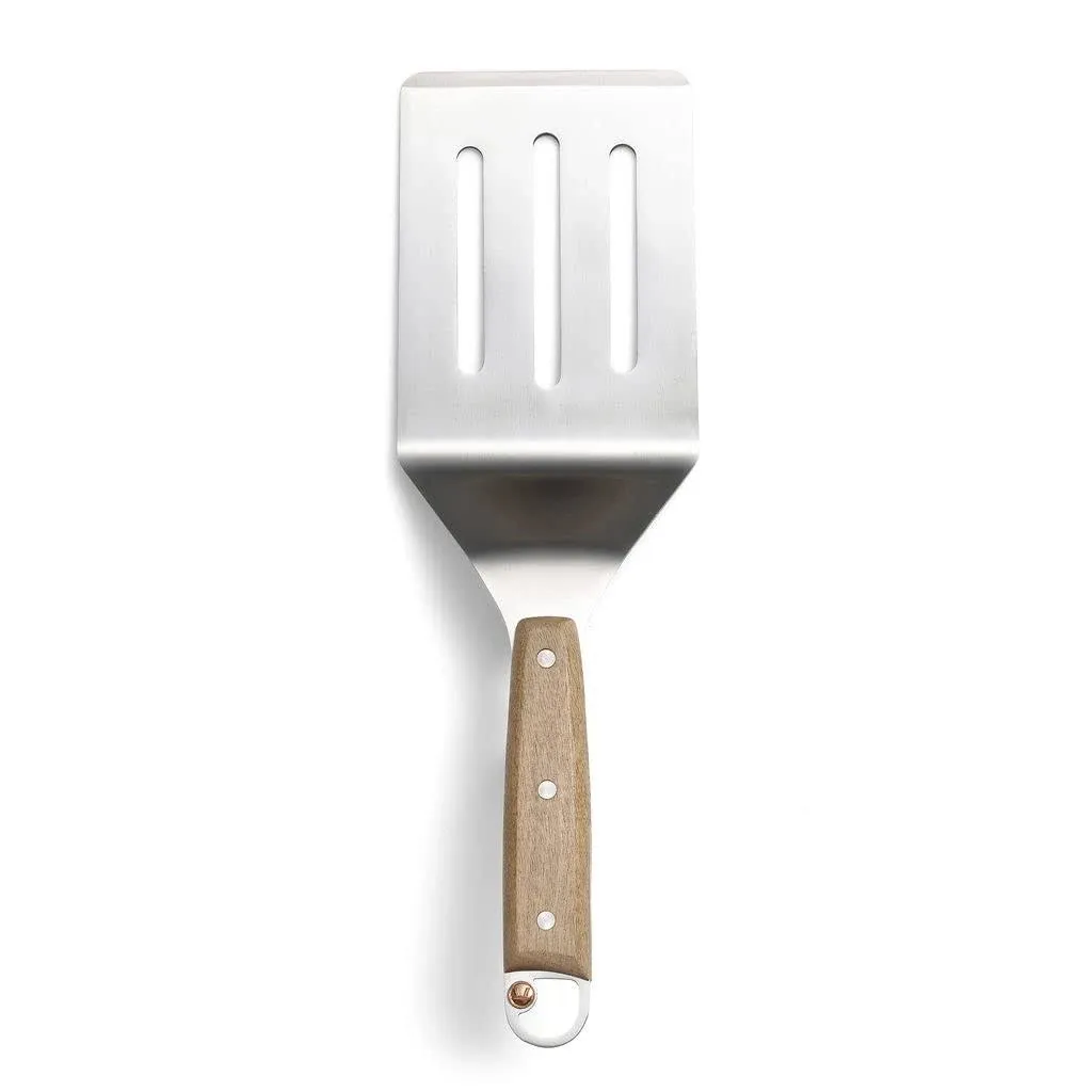 Outset Jackson Stainless Steel Slotted Grill Spatula, Acacia Wood Handle, Silver, 14.6x4.2x1.6"